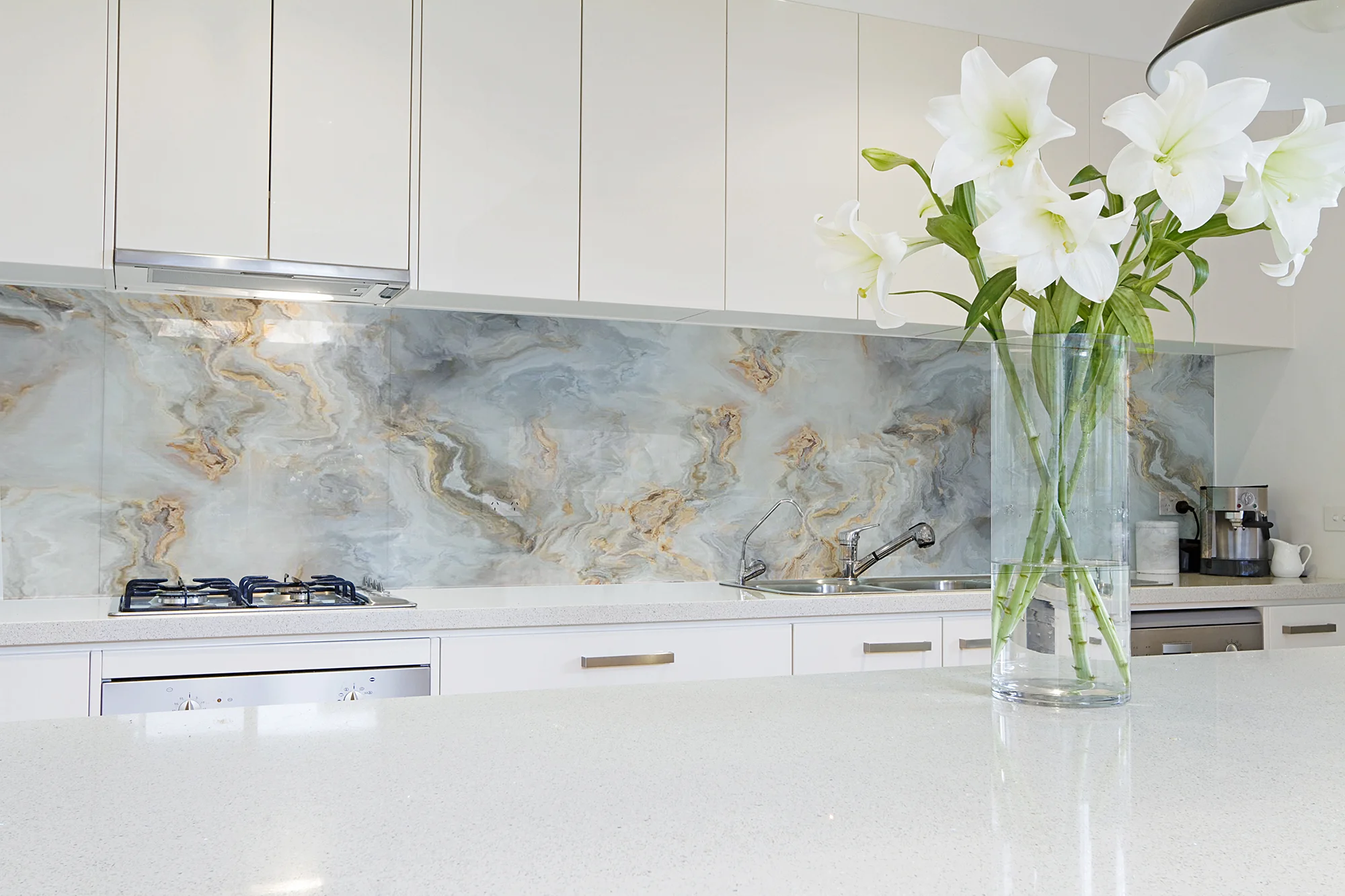 Marble effect acrylic splashback install tapcon without hammer drill